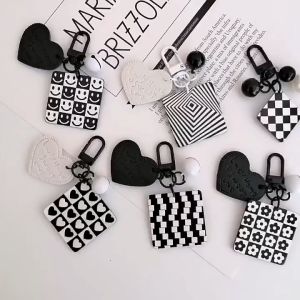 Creative Leather Love Keychain Pendant Acrylic Square Headphone Pendant