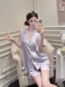 ชุดนอนผ้าไหมน้ำแข็งแขนสั้นสำหรับผู้หญิง ชุดลำลองฤดูร้อน 2025 ชุดนอนสบายๆ สไตล์เรียบง่าย ชุดอยู่บ้านแบบสวมหัว