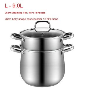 Moroccan Stainless Steel Couscoussier Pot for Gas And Induction Cooktop Universal Kitchen Cooking Utensil with Glass Lid