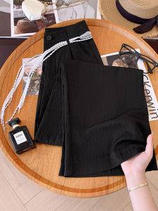 กางเกงขายาวทรงหลวมเอวสูงผ้าฝ้ายลินินสีพีชสำหรับผู้หญิงในฤดูร้อน กางเกงขายาวทรงตรงลำลองสไตล์เกาหลี ทรงเข้ารูป