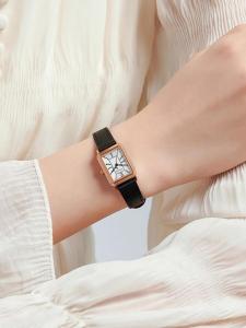 Julius Luxury Fashionable Leather Womens Watch Student Trendy Timepiece Square Dial Quartz Movement Alloy Case Mineral Glass