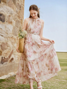 XIANGYING | Sleeveless Halter Slimming Summer Dress