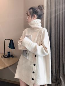 Autumn and Winter Sweater Womens Loose Outer Wear Idle Style Pullover Mid Length Long Length Turtleneck K-style Thickened New Knitting Tops Tide