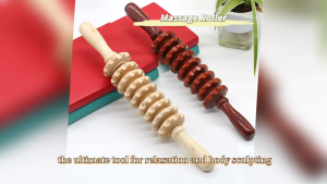 Wooden Exercise Roller Waist AntiCellulite Yoga Belly Relief Wood Therapy Leg Massager Manual Wooden Fascia Massage Roller Trigger Points for Release Cellulite Sore Muscle Blasting White+Red