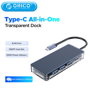 ORICO USB C HUB Type C to Multi USB 3.0 HDMI-Compatib PD RJ45 Carder Reader Dock Splitter for MacBook Pro Accessories Transparen