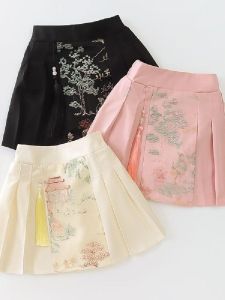 Girls Preppy Plaid Mini Skirt: Spring Summer New Arrival Children's Clothing Floral Print Half-length Skirts for Young Kids