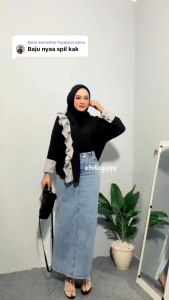 Rok Jeans Stretch Panjang Gisca Kancing Depan Tebal Dan Melar