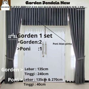 Gorden 1 Sett Dengan Poni Atas Pintu 1 Paket Gorden Polos 2 Gorden + 1 Poni Atas Pintu