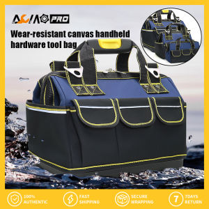 AumoPro 1PC Tool Bag Solid Strong Base Canvas Wide Mouth Tool Tote Bag Tool Hand Bag Storage with Adjustable Shoulder Strap & External Pockets for Home DIY Tools Storage 13/16