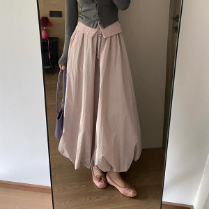 Pink Fluffy Flower Bud Skirt Womens Early Autumn Mid-Length Lantern Half-Skirt High Waist A-Line Umbrella Skirt Two-Piece Set