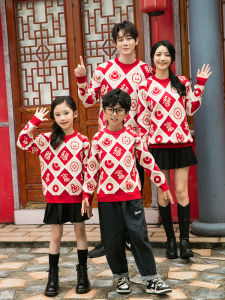 Red Sweater Family Matching Clothes 2026 Horse Year Parent-Child Matching Outfits for Whole Family Winter Warm Clothes