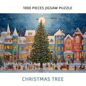 1000pcs Christmas Puzzle - Winter Street Scene with Giant Christmas Tree Family Activity Adult Hobbyists