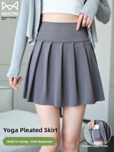 Miiow | Ice Silk Tennis Skirt Womens Summer Yoga Half-length Pleated Gym Sports High-waist Shorts Inner High Elasticity Nylon Fabric