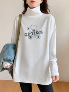 เสื้อเชิ้ตคอสูงทรงหลวมพิมพ์ลายผ้าขนแกะสองหน้าสำหรับผู้หญิงในฤดูหนาว เสื้อเชิ้ตแขนยาวทรงหลวมพิมพ์ลายแฟชั่น