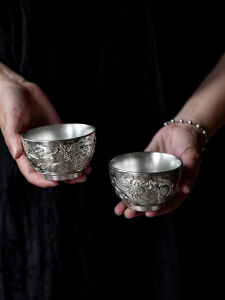MIBAIYANWU | Pure Silver Large Capacity Vintage Chinese Luxury Tea Cup