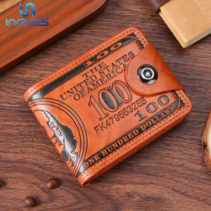 INEYES Mens Fashion Wallet Dollar Bill Design PU Leather Slim Bifold with Magnetic Closure &ID Window Front Pocket Money Holder