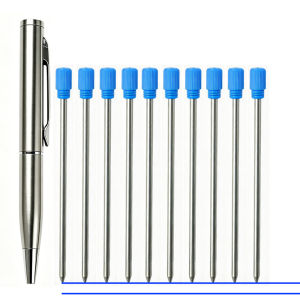 Portable Twist Tiny Ballpoint Pen Set Pocket-Sized Pen + 10 Black/Blue Ink Refills 0.7mm Point Metal Pocket Ballpen Travel Daily