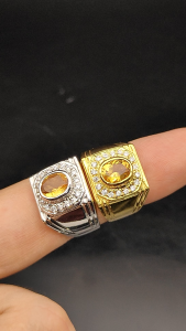 แหวนพลอยซิทรินแท้ (Natural Citrine) อัญมณีแห่งความรัก เรือนเงินแท้92.5% ชุบทอง ล้อมเพชรCZเกรดA ไซส์นิ้ว 60 หรือเบอร์ 9 US