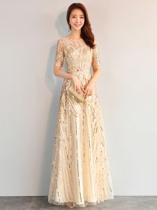 Gold Evening Gown Long Slimming Performance Hostess Dress Korean Style High Waist Silk Satin A-Line Skirt Wedding Anniversary Party