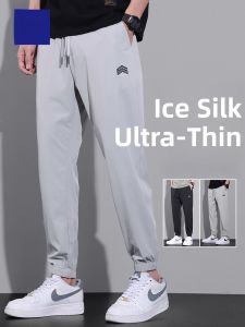 ROMON | Lormen Ice Silk Mens Summer Thin Quick Dry Sports Loose Harem Elastic Casual Long Pants Youth Vitality Style Nylon Fabric