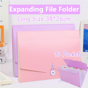 Long Expanding File Folder 13 Pockets Lanyard Accordian File Organizer Paper Document Organizer