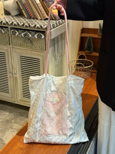 Commute Large Capacity Canvas Tote Bag Womens Single Shoulder Bag Sung Shiyu Pearl Lace Canvas Bag 2025 New Style Youth Casual