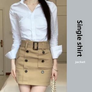 YUEZHONGWEI | Black Shirt And Mini Skirt Set Korean Style Outfit Two-Piece Suit For Young Women Autumn Season Casual Wear Universal Fit