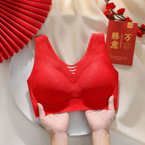 Red Zodiac Year Vest Style Underwear Set Womens Small Chest Gathered Bra No Steel Ring Wedding Bride Bra Thin Model