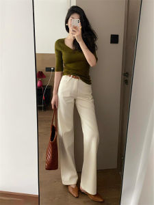 White High Waist Wide Leg Jeans Women Loose Drapey Spring Autumn Tall Extended Slim Straight Cut Denim Pants High Waist