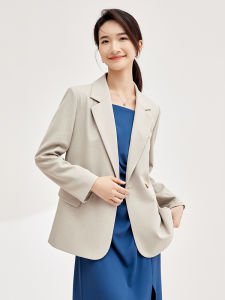 Business Commute Versatile Button up Long Sleeve Suit Jacket Womens Loose Fit Pure Color Design Autumn New Arrival