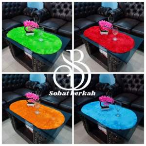 Taplak Meja Kaca Oval Bulu Polos UK 40x84cm Taplak meja kaca ruang tamu