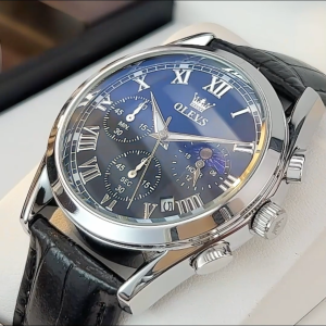 OLEVS Jam Tangan Pria Kulit Asli Asli Tahan Air Mewah Jam Tangan Chronograph Multifungsi Garansi Internasional 1 Tahun - Lazada