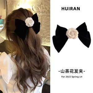 [SHIPS FROM MALAYSIA](S19)Premium Quality Velvet Ribbon Camellia Flower Spring Clip/ Korean Fashion Hair Accessories