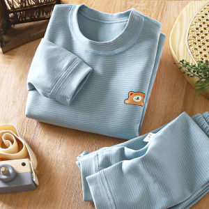 JIFANPAUL | Bộ Quần Áo Trong Dày Có Sọc Cổ Cao Chất Velvet Không Xương Cho Bé Trai Và Bé Gái Mùa Thu Mới