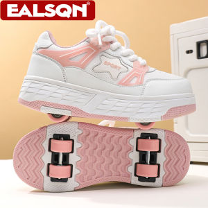 Kids Roller Skate Shoes Four Wheels Detachable Outdoor Sports Shoes Lace Up Casual Walking Sneakers for Teenagers Boys Girls