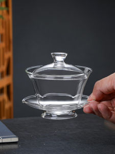 ชุดชามชาแก้วทนความร้อนขนาดใหญ่ ชามชาแบบมีฝาปิด ชามชาแบบมีใบบัว ชุดชามชาสำหรับใช้ในบ้าน ชุดชามชาสำหรับทำชา กันน้ำร้อน