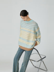 Striped Contrast Lace-Up Loose Fit Casual Korean Style Chic Sweater