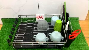 [HCM]Kệ úp chén dĩa đa năng Inox Bảo KAG-BAO244 kệ chén bát đặt bàn 60cm có khay hứng nước giắt dao muỗng đũa