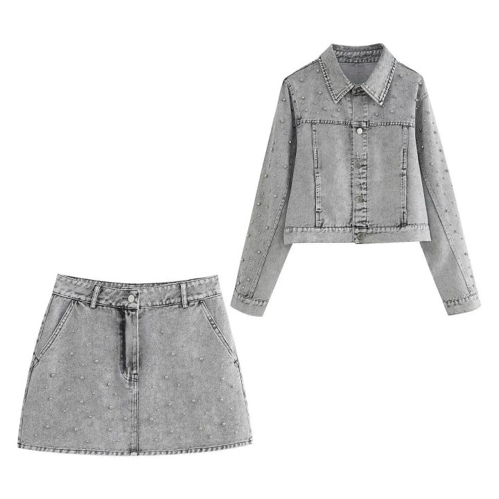 Elegant Summer New Women's Fashion Pearl Decorated Denim Jacket