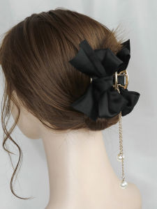 Shark Clip Bows Barrettes Back Head Large Grip Womens Black Hair Claw Tassel Hair Accessories Mori Fairy Beautiful Headdress