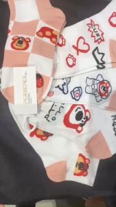 Tất cổ ngắn nữ Gấu Dâu phong cách Hàn Quốc hiện đại LINDO - Tất vớ chất liệu cotton thấm hút mồ hôi thoáng khí