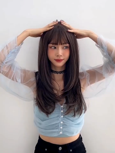 [SG] Womens Long Wavy Curly Hair Wig - Full Head Natural-Looking Fluffy Curls