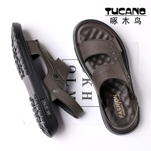 รองเท้าแตะหนังแท้สำหรับผู้ชาย ฤดูร้อน กลางแจ้ง ขับรถ ลำลอง กันลื่น รองเท้าชายหาดพื้นนุ่ม รองเท้าแตะชายหาดแบบสวมสบาย