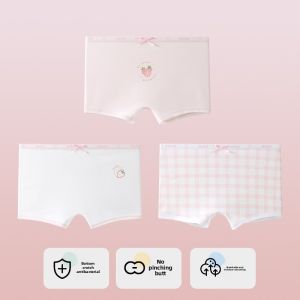 miiow | Antibacterial Pure Cotton Underwear For Girls Childrens Boxer Briefs Flat Angle Four Corner Pants Suitable For Ages 6-14