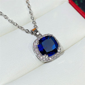 Huitan Classic Blue Cubic Zirconia Necklace for Women Luxury Engagement Wedding Accessories Anniversary Gift Versatile Jewelry