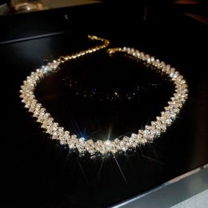Luxury Shiny Full Rhinestone Choker Necklace for Women Personalized Geometric Crystal Necklaces Wedding Jewelry Party Gifts K0