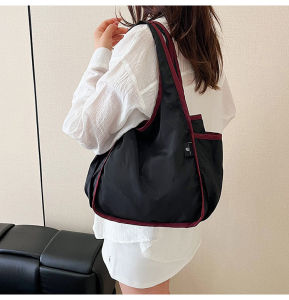 Foldable Handheld Tote Bag Ladies Outdoor Single Shoulder Shopping Bag Eco-friendly Canvas Bag Nylon Material Daily Use