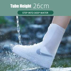 FUGUINIAO White PVC Rain Shoes Covers Men Women Shoe Protection High Top Shoe Covers Reusable Womens Water Resistant Shoe Foot Cover