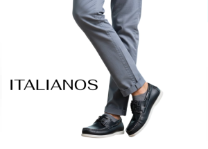 ITALIANOS Billy Black Perforated Leather Boat Shoes