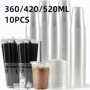 Disposable Straw Cup Transparent Plastic Cup With Lid Straw Sticker And Leak Proof Paper Durable Multifunctional Beverage Cup